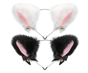 Plush Furry Cat Ears Huvudband med Ribbon Bells Halloween Cosplay Costume Accessories Anime Lolita Girl Party Hairband Headwear FO7040360