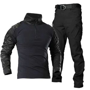 Tactical T-shirts Summer hiking shirt mens tactical shirt set hiking mens track set breathable hiking set cargo pants fishing suit 240426