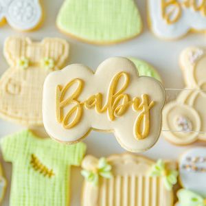 Moldes Baby Birthday Cookie Carimpante Cuttador Cuttador Acrílico Fondant Sugar Craft Cookie Cutter Baking Mold Diy Baking Pastry Mold