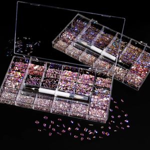 3100pcs luksusowy biały różowy gwóźdź gwóźdź kryształy kryształy zestaw klejnot klejnot 3D Dekoracja diamentów Manicure 21 Kształt 1PC