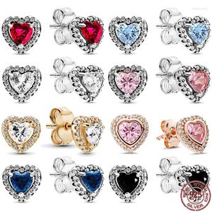 Hoop Earrings Classic Shiny Heart Shaped 925 Sterling Silver Exquisite Various Colour Luxury Charm Jewelry Gift