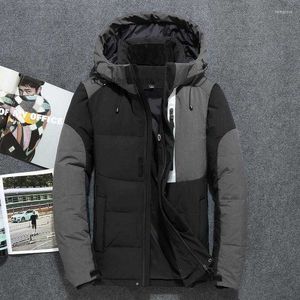 Erkek Aşağı Moda Erkek Kış Ceketleri Sıcak kapüşonlu rüzgar geçirmez beyaz ördek katları mavi siyah patchwork snow parkas asya boyutu 3xl