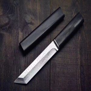 High Quality Katana VG10 EAMASCUS Steel Tanto Blade Ebony Handle Fixed Blade Knives With Wood Sheath Collection LNIFE306o