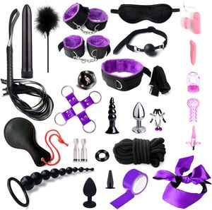 Sex Bondaged Kit 28PCS SM Bed Restraints Set for Beginners Couples Women Adjustable Neck and Leg Loop Kit Adult Cuffs Blindfold Spanking Paddle