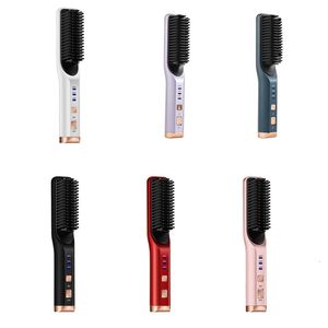 2 In1 Multifunctional Straight Hair Comb Portable Straightener Curling USB Charge Brush 240424