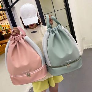 Shopping Bags Drawstring Basketball Bag With Shoe Compartment Sports String Knapsack Mesh Pockets For Fitness Yoga Exercise