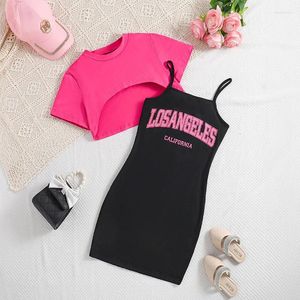 Clothing Sets Girl Baby Children's Red Short Sleeve Top Black Letter Print Skirt Sporty Style Vacation Daily Casual Two Piece Set