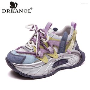 Casual Shoes DRKANOL 2024 Summer Sneakers Women Breathable Mesh Mixed Colors Lace-Up Thick Sole Platform Lady Dad