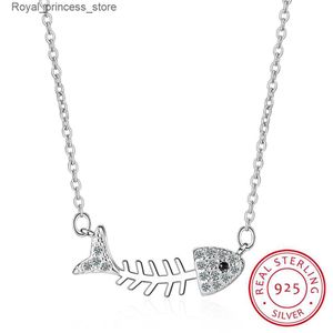 Pendant Necklaces New Fashion Micro Zirconia Fishbone Necklace Suitable for Women 925 Sterling Silver Clavik Chain Necklace S-n297 Q240426