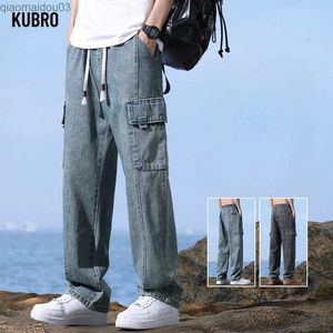 Herren Jeans Kuboro Harajuku Street Leisure Warenhose 2024 Spring Mode neue losen Gerade Jeans Jeans Elastic Taille Lace Jeans Shortsl2404