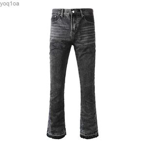 Herrenjeans 2024 Herrengrau und schwarzer Blitz Jeans Multi -Taschen -Spleiß Street Blitzer Jeansl2404