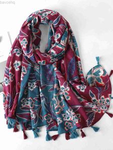 Sjalar lyx varumärke 2023 Autumn Winter Women Scarf Beach Shawl Cotton Lady Fashion Flower Scarves Bandana Pashmina Wrap Hijab DoFFLER D240426