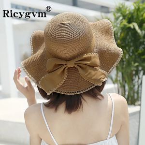 Женщины Bowknot соломенная шляпа Summer Beach Travel Sypors Женская мода большая края дискет