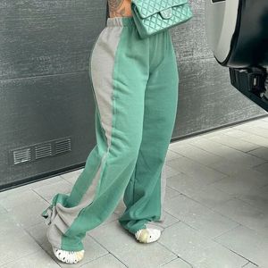 Y2k Patchwork Fleece Sports Trousers Women Casual High Waisted Wide Leg Pants Hipster Winter Streetwear Harajuku 240412