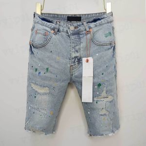 Мужские короткие дизайнерские джинсы фиолетовые джинсы короткие прямые отверстия повседневные летние ночные клубы голубые женские шорты