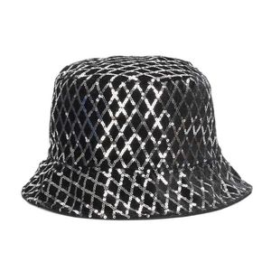 Wide Brim Hats Bucket Hats 2023 Fashion New Women Bucket Hat Reversible Double-Side-Wear Shiny Glitter Sequin Sun Cap for Travel Beach Unisex Outdoor Caps J240425