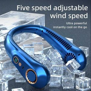 Electric Fans New Summer Portable Mini Hanging Neck Fan Bladeless Neckband Fan Digital Display Power Air Cooler USB Rechargeable Electric Fans