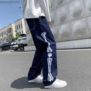 Мужские джинсы мужская скелетная сумка Сумка кавалевые джинсы мужская японская уличная одежда широкая джинсовая баки