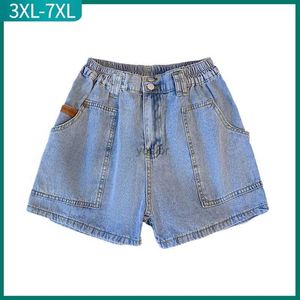 Kvinnors shorts Ny kvinnors sommar plus heta byxor Kvinnor Stor lös blå bomullsficka denimshorts 3xl 4xl 5xl 6xl 7xll2404