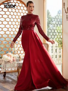 Casual Dresses Yesexy Formal Draping A-Line Long Sleeve Sequin Red Prom Evening Luxury Elegant Party for Women 2024 Cocktail Dress