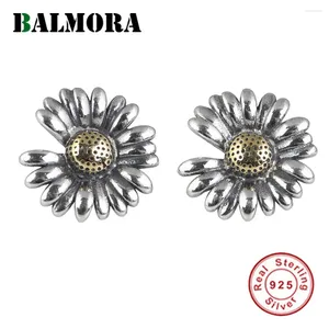 Stud Earrings BALMORA Real 925 Sterling Silver Gold Sun Flower Earring For Women Retro Elegant Statement Ear Studs Handmade Jewelry Gift