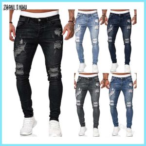 Hemden Streetwear Fashion Black Ripped Jeans Männer Skinny Slim Fit Blue Hip Hop Denim Hosen Casual Jeans für Männer joggen Jean Homme
