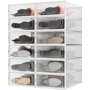 12-Piece Boot Shoe Storage Box Stackable Clear Plastic Organizer with Door 20.5 12.5 5.5 240425