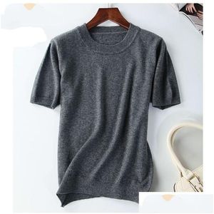 Women'S Sweaters New Arrival Summer Cashmere Wool Sweater Spring Autumn Women Solid Short Sleeve O-Neck Plovers Jumper Knitted T20081 Dho6K