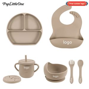 Free Personalized Name Baby Silicone Tableware Set Baby Feeding Dishes BPA Free Bowl Plate Bibs Spoon Fork Sippy Cup Baby Stuff 240416