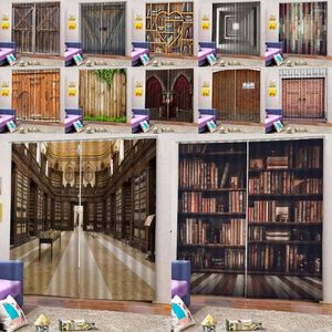 Curtain 3D Po Print Window Curtains Kids Bedroom Wood Door Picture Artwork 2 Panels