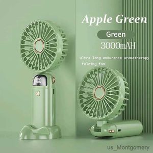 Electric Fans 2024New USB Handheld Fan Mini Portable Student Small Fan Digital Display Folding Aomatherapy Small Electric Fan