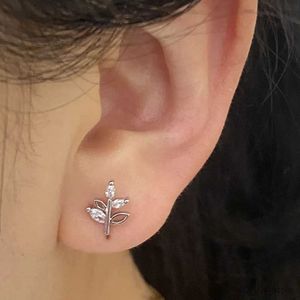 Dangle Chandelier Luxury Temperament Silver Color Leaf Small Stud Earring Cute Zircon Ear Bone Nail Pierced Earring Fashion Women Jewelry