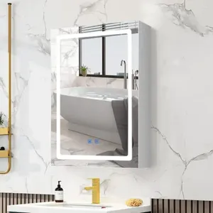 収納ボックスバスルームキャビネットLEDライトミラー壁マウント調整可能な棚デフォッガー3色エンジニアリングウッドガラス