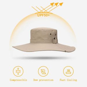 Breite Krempelnhüte Bucket Hats 2020 Neue Mode -Sommer -Eimer -Hut Cowboy Männer Outdoor Fischerei Wanderhüge Mesh atmungsaktives Anti -UV -Sonne C großer breiter Krempe J240425