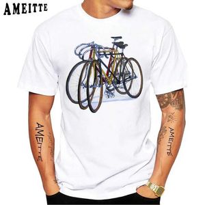 Męskie koszulki zabytkowe rowerowe rowerowe t-shirt klasyczny stały sprzęt rowerowy
