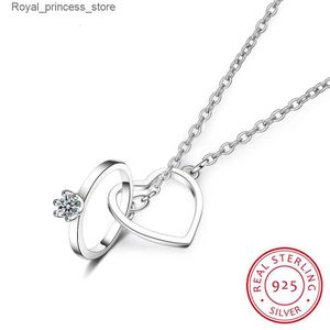 Pendant Necklaces A charming 925 sterling silver double center zircon necklace suitable for girls as Valentines Day gifts S-n261 Q240426