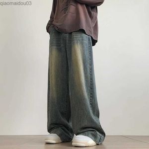 Męskie dżinsy w trudnej sytuacji vintage niebieskie dżinsy męskie dżinsowe dżinsowe spodnie Męskie Ogromne ubranie uliczne Modna swobodna torba prosta JeanSl2404