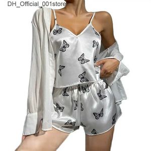 Conjunto de pijama impressa em forma de coração sexy para mulheres de 2 peças de pijamas de seda cetim cami e shorts verão q240426