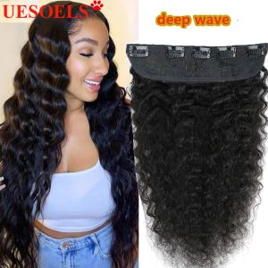 Wigs 60g100g 14"30"Deep Wave Remy Hair One Piece Set 5 Clipin Brazilian 100% Human Hair Extensions Natural Black Free Shipping