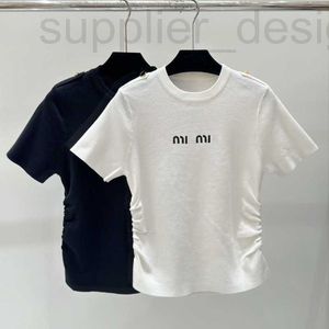 女性用Tシャツデザイナー24春/夏新しい多用途のカジュアルファッションレター刺繍プリーツボタンニットシャツ短袖dpti