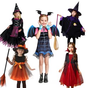Set Vampire Devil Witch for Girl Kids Princess Dress Up Halloween Costume Carnival Party Disguise Scary Cosplay Vampire Set