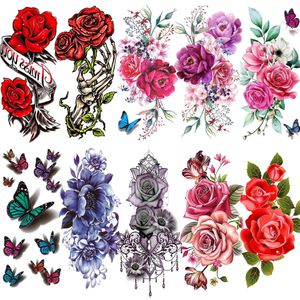 Tattoo Transfer 10 Blätter Pfingstrosenblume Temporäre Tattoos für Frauen Erwachsene 3D Schmetterling gefälschte Tattoo Realistische Aquarell florale Tatoos Aufkleber 240426