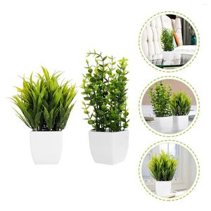 Decorative Flowers 2 Pcs Artificial Potted False Plants Fake Indoor Vase Lifelike Bonsai Decor Adornment Plastic Home Office Pots Outdoor