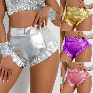 Women's Shorts New Womens High Waist Ruffle Edge Sexy Gold Stamped Casual Shorts DS Bar Leading Dance Performance Y240425