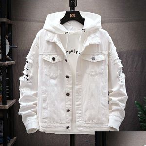 Herrjackor hål ärmar Trendkläder Autumn och Winter Fashion Classic Retro Denim Jacket Rippade stor storlek M-3XL Drop Delivery Ap otzhy