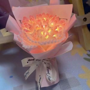 装飾的な花Diy Tulip Bouquet手作りLED人工花材料パッケージデスクトップ飾りバレンタインデーギフトバースデー