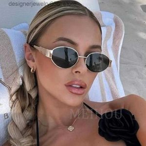 Солнцезащитные очки модные овальные женщины 2024 Luxury Brand Designer Metal Rame Classic Retro Round Unisex Q240425