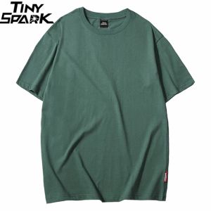 Hörlurar haruku vanlig t -shirt 2023 sommarhiphop tshirt 100 bomullsmän gröna tshirts streetwear casual grundläggande toppar tees kort ärm