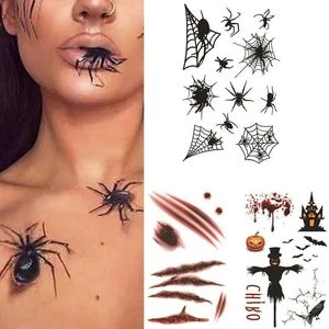 Tattoo Transfer Halloween Bloody Wound Tattoo Stickers Trick Scary Waterproof Temporary Tatoo Spider Bat DIY 3D Fake Totem Party Decoration 240427