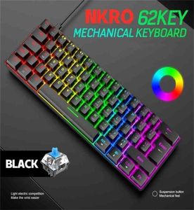T60 62 Keys Mechanical Keyboard NKRO 18 Kind Backlight TypeC USB Wired Waterproof ABS Keycap for 60 PC Gaming 2106103733567
